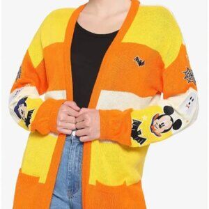 Disney Mickey Mouse Halloween Candy Corn Stripe Ladies Open Cardigan L